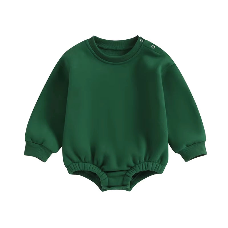 2023-09-19  0-18M Newborn Baby Boy Girl Outfits Fleece Solid Color Bubble Bodysuit Sweatshirt Long Sleeve Warm Clothes
