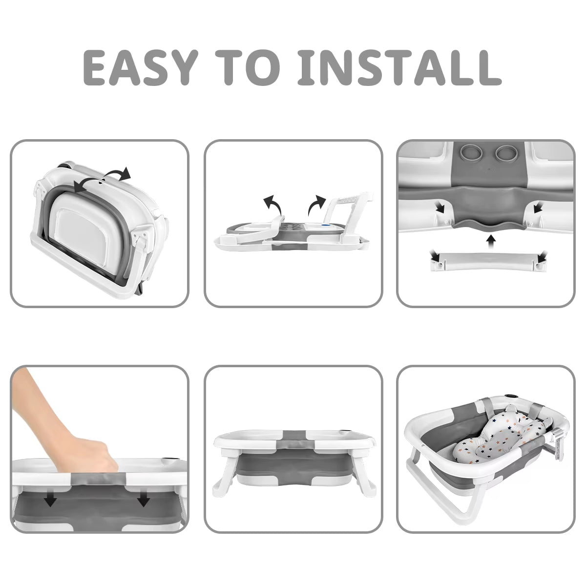 Foldable Baby Bathtub, Baby Bathtub with Soft Cushion and Thermometer, Portable Travel Baby Bathtub