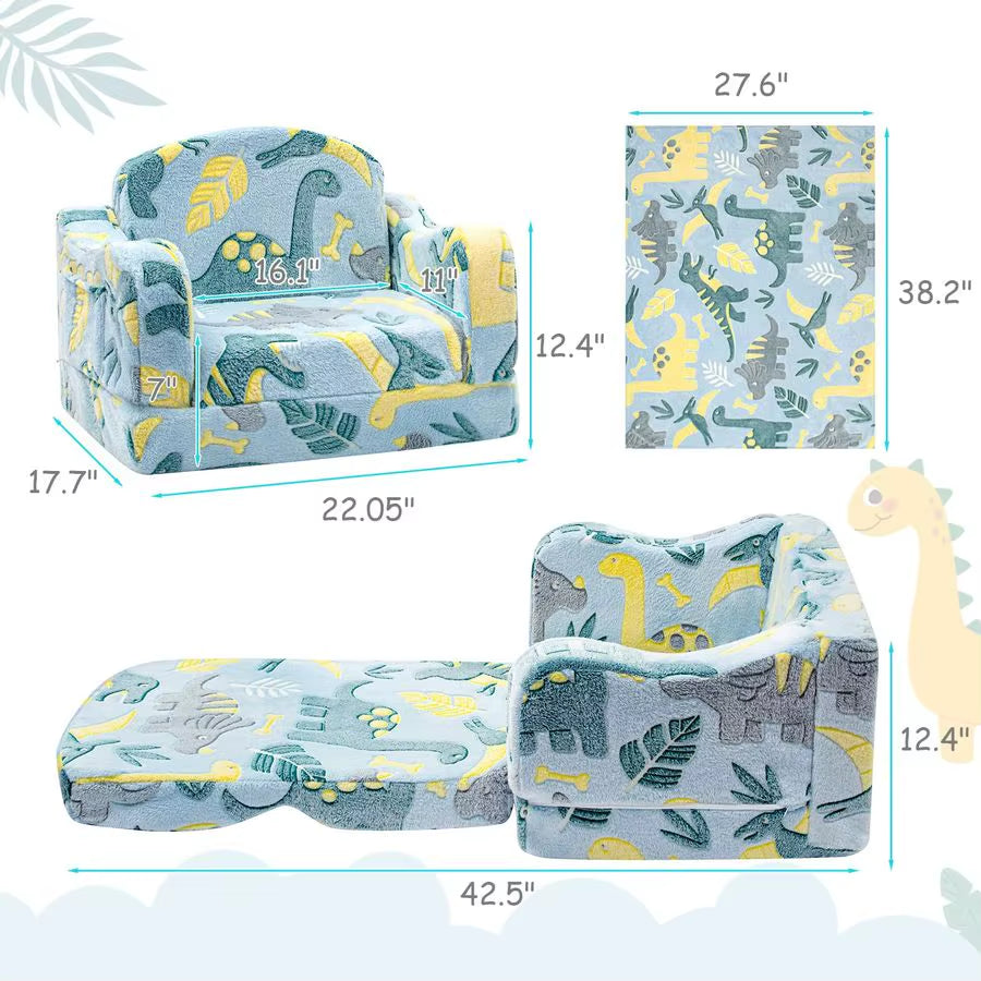 Comfy Toddler Chair and Couch for Kids with Blanket,2In1 Soft Plush Fold Out Toddler Couch for Girls and Boys,Convertible Sofa