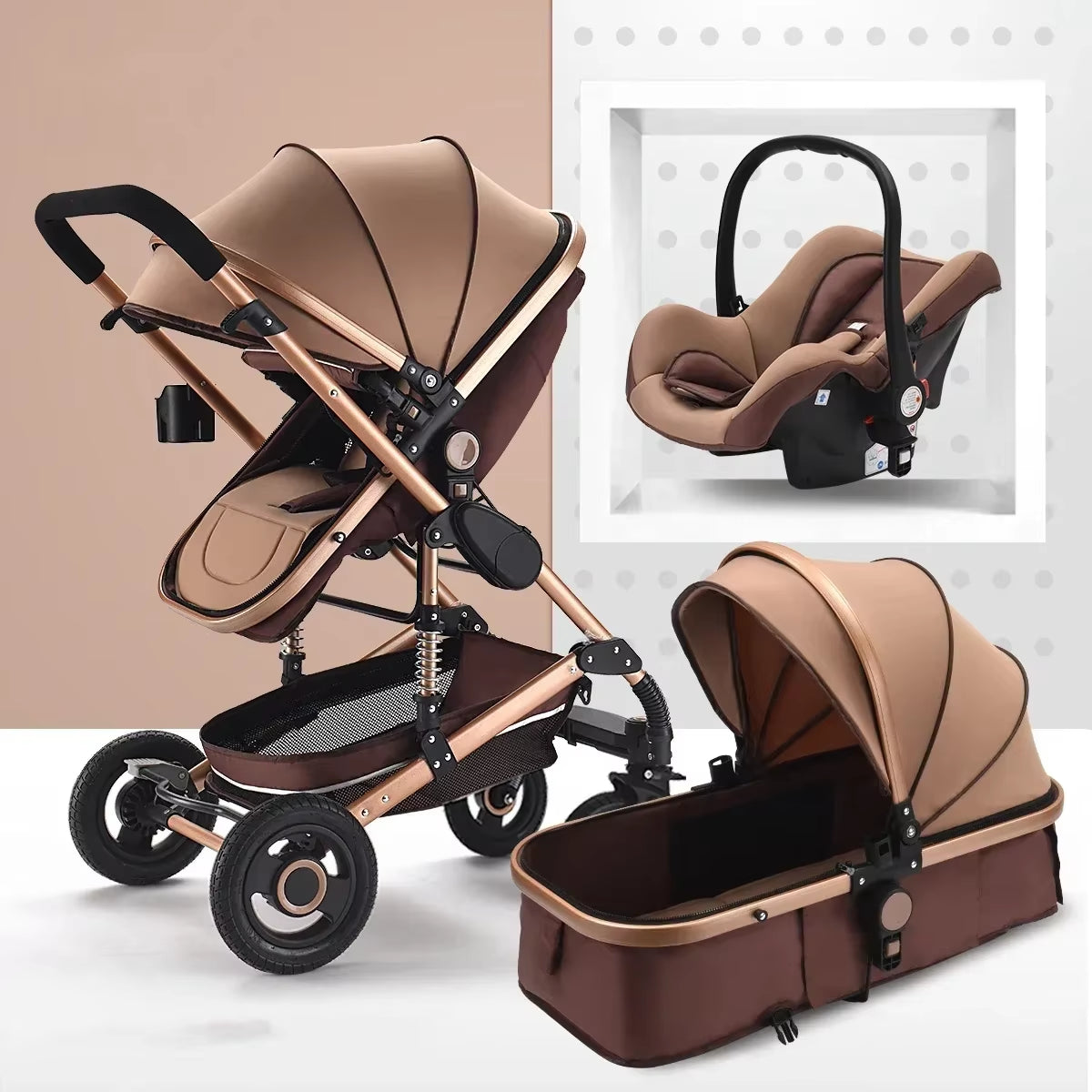 Baby Stroller 3In1 Luxury High Landscape Baby Pram Portable Baby Pushchair Multifunctional Newborn Carriage Double Faced