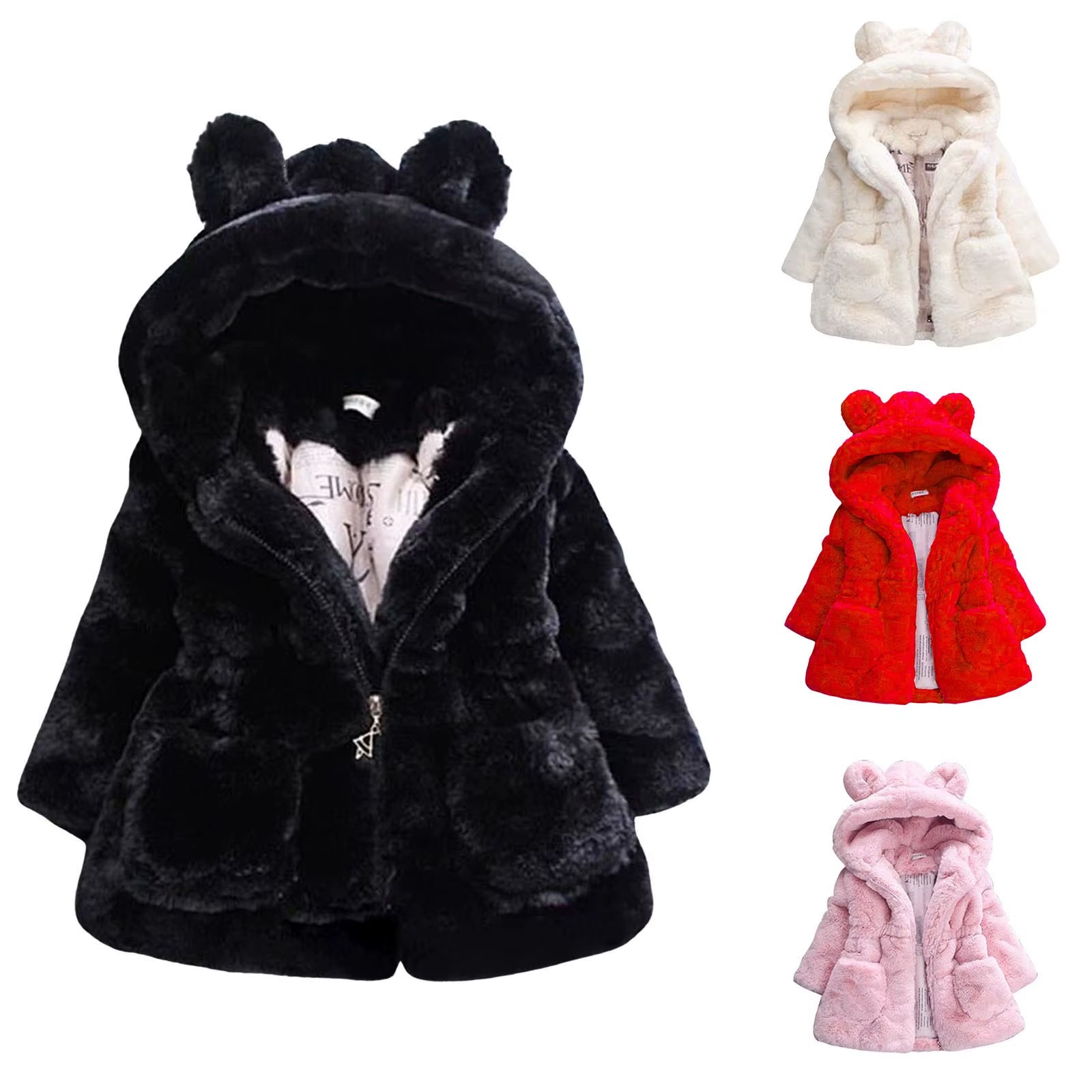 Kids Girls Winter Warm Coats Jacket Clothes Outwear Overcoat Ear Hooded Children'S Cotton Coat Cute Long Sleeve Fashion Jacket