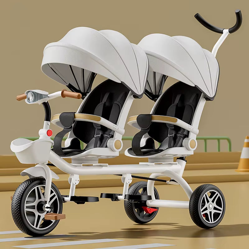Multifunctional Twin Children'S Tricycle Foldable Baby Bicycle Two-Way Twin Baby Stroller Swivel Seat Double Stroller