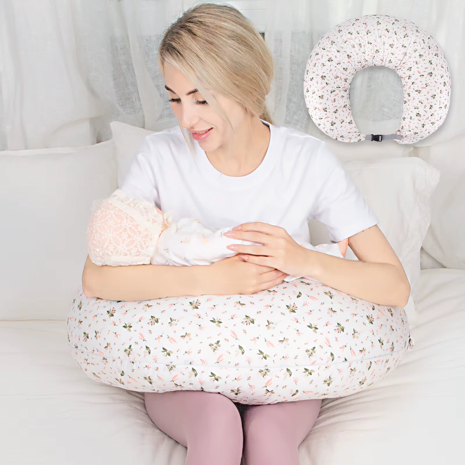 Adjustable Nursing Pillow for Breastfeeding, Breast Feeding Pillow Bottle Feeding Support for Mom and Baby, Removable Cover