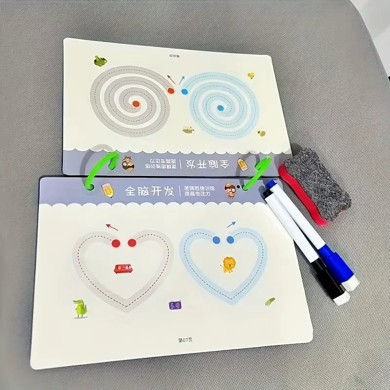 36-Page Reusable Workbook - 2 Pens + Eraser, Erasable Stickers for Kids' Drawing & Control, New Year & Christmas Gift