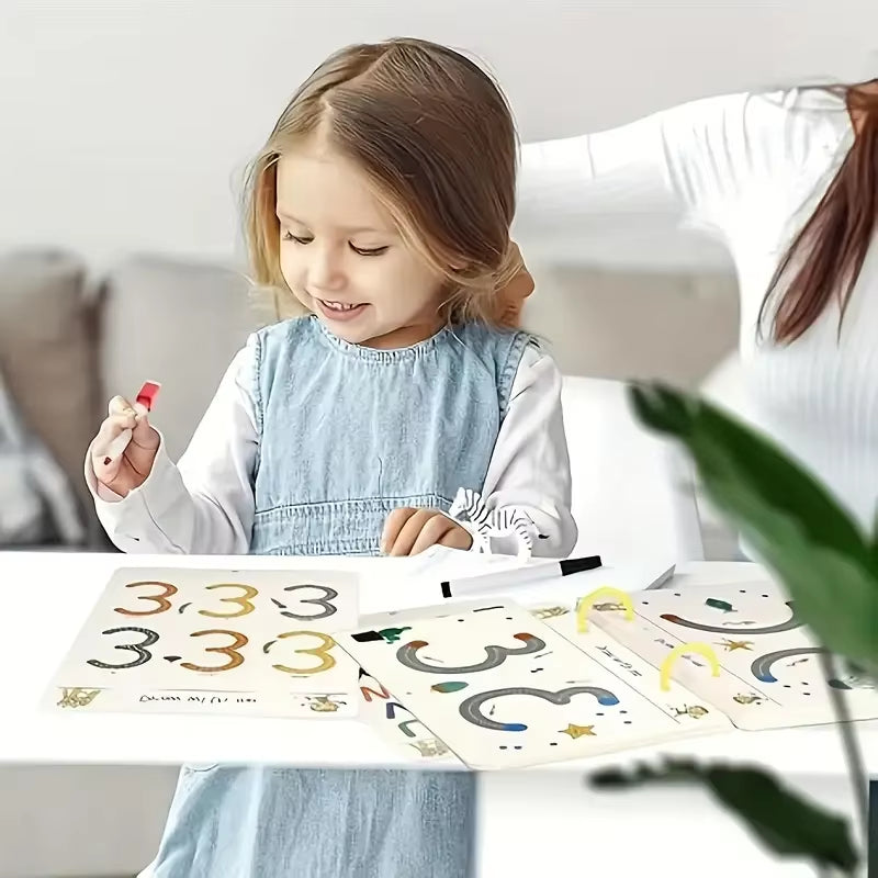 36-Page Reusable Workbook - 2 Pens + Eraser, Erasable Stickers for Kids' Drawing & Control, New Year & Christmas Gift