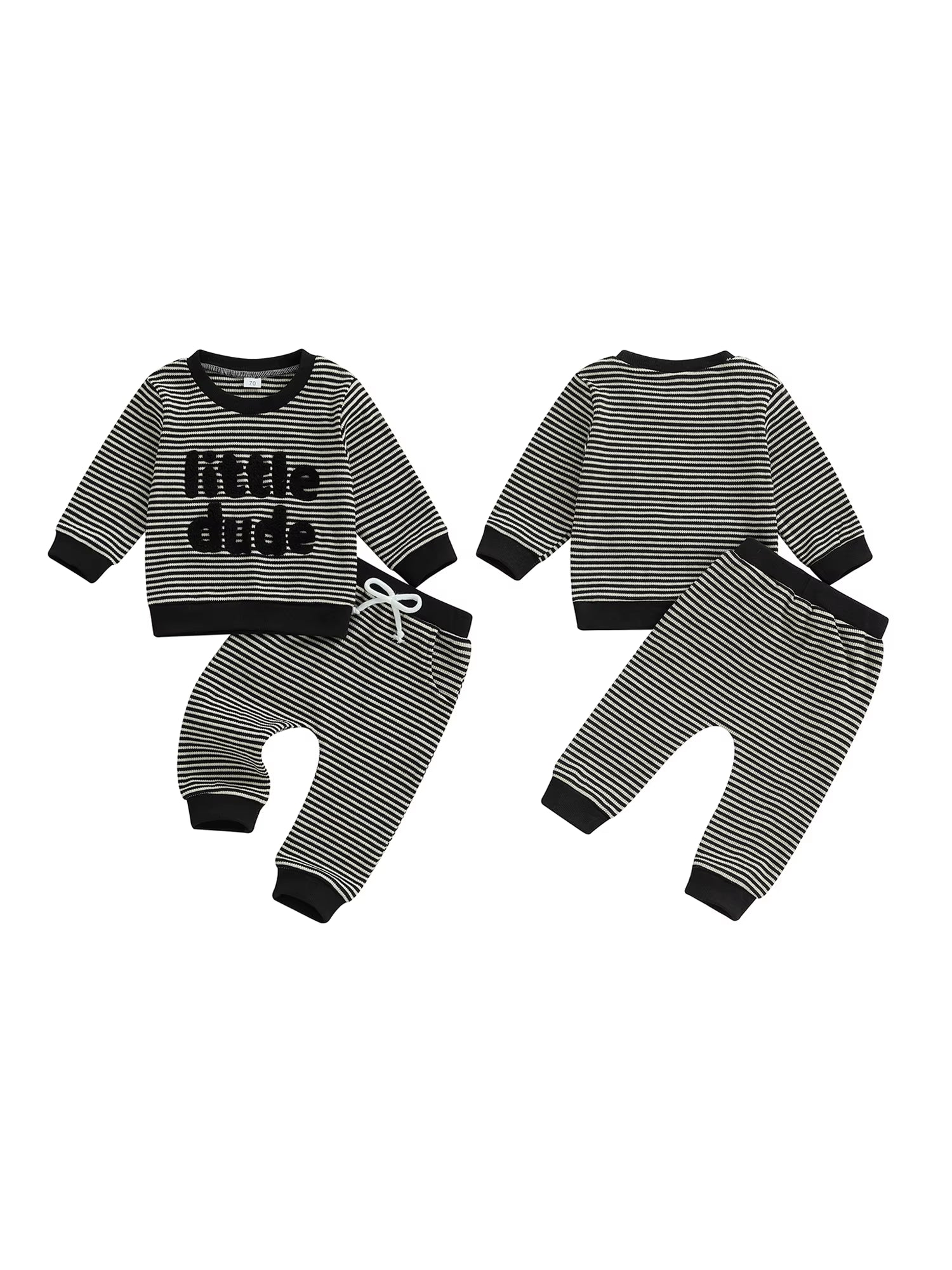 Adorable Infant Boys 2-Piece Set Stylish Striped Pullover with Embroidered Letters and Matching Pants for Autumn
