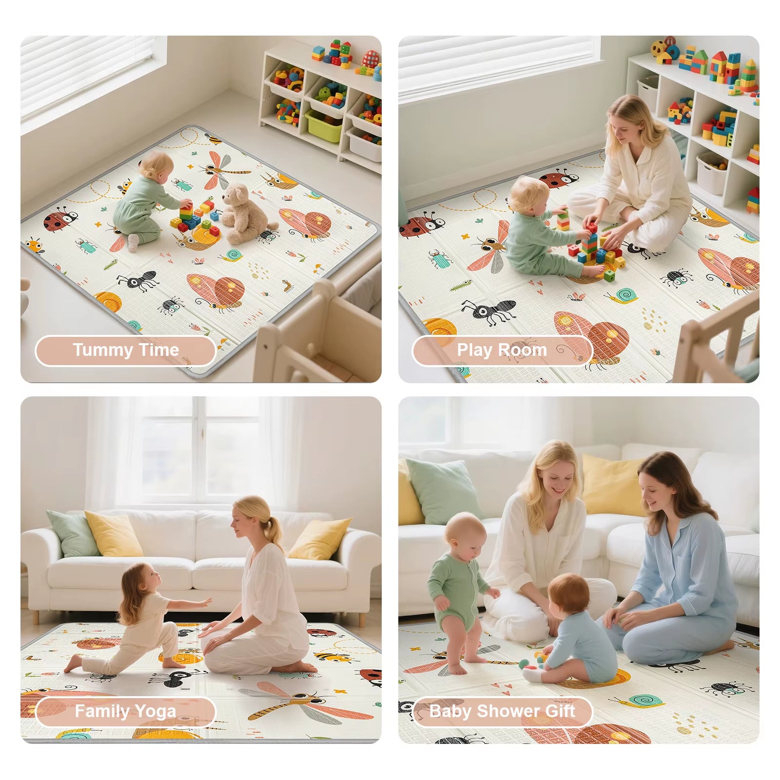 Foldable Baby Play Mat - PIGLOG 50X50 Waterproof Playpen Mat for Babies and Toddlers Kids, Safe Foam Playmat for Tummy Time,