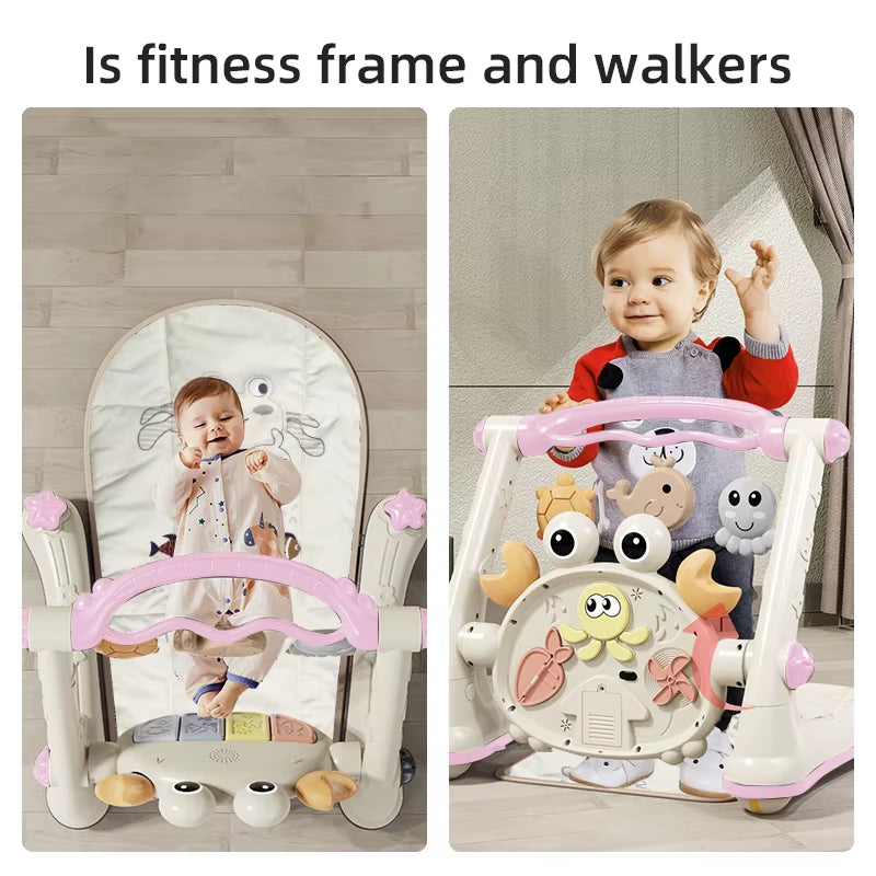New Baby Toddler Multi-Function Four-In-One Baby Car Fitness Rack Piano Baby Walking Car Table Trolley Toy for 0-18 Months