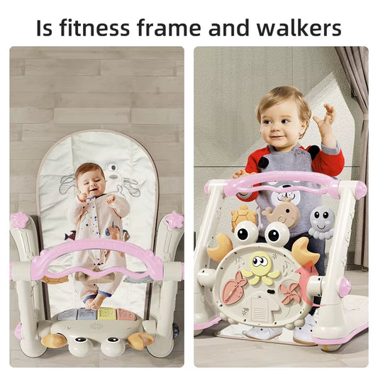 New Baby Toddler Multi-Function Four-In-One Baby Car Fitness Rack Piano Baby Walking Car Table Trolley Toy for 0-18 Months