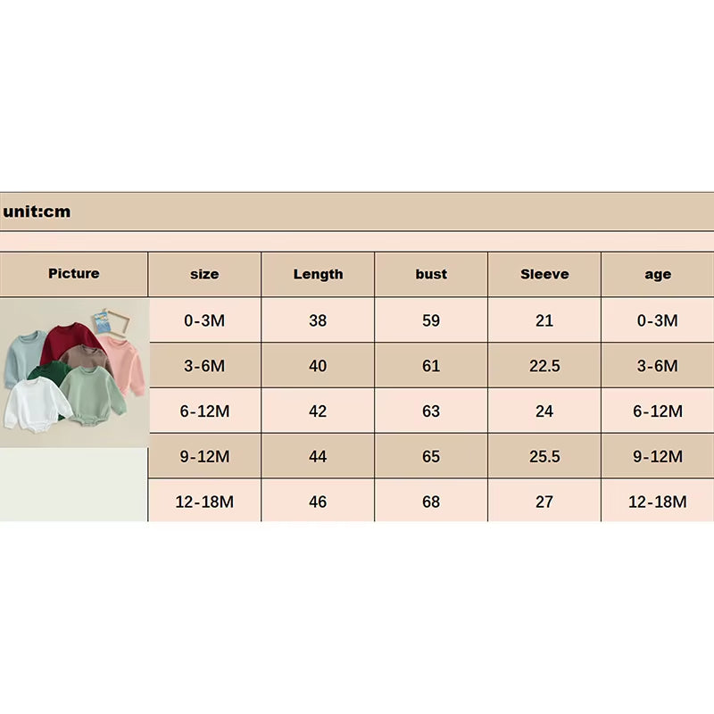 2023-09-19  0-18M Newborn Baby Boy Girl Outfits Fleece Solid Color Bubble Bodysuit Sweatshirt Long Sleeve Warm Clothes