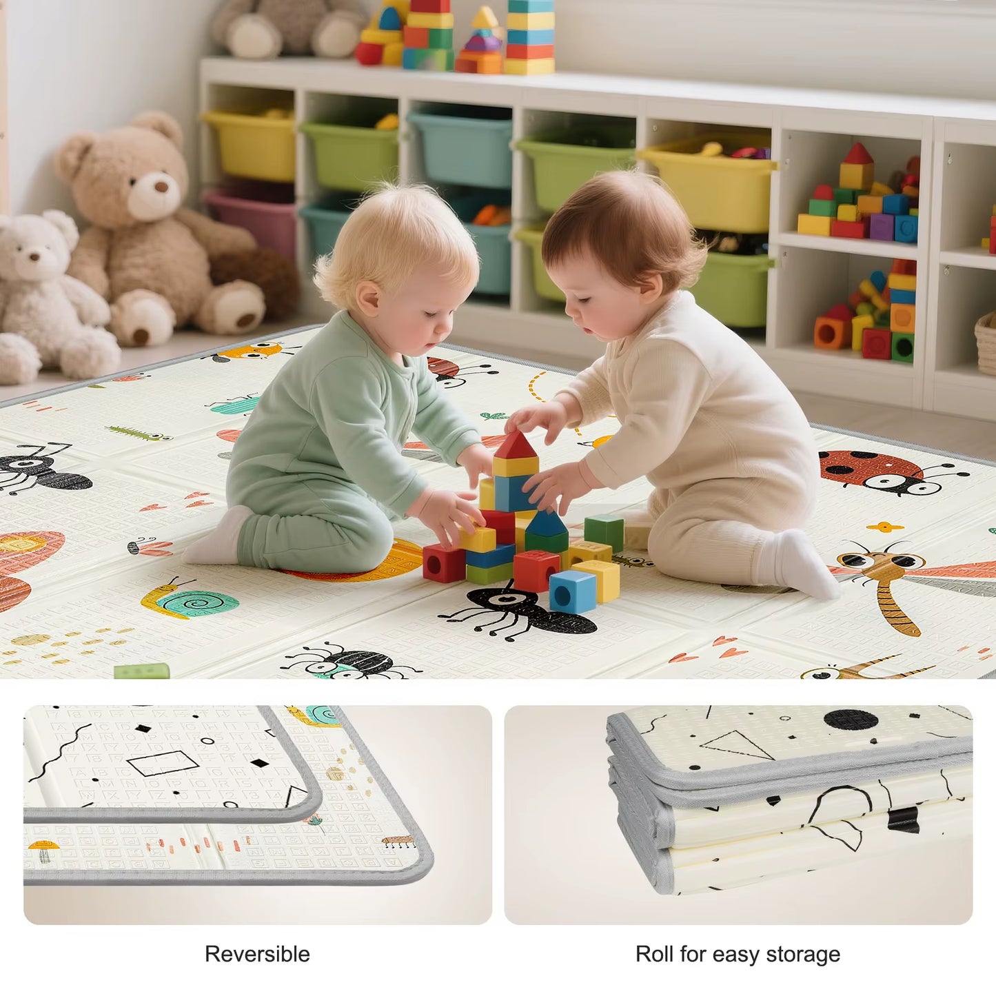 Foldable Baby Play Mat - PIGLOG 50X50 Waterproof Playpen Mat for Babies and Toddlers Kids, Safe Foam Playmat for Tummy Time,