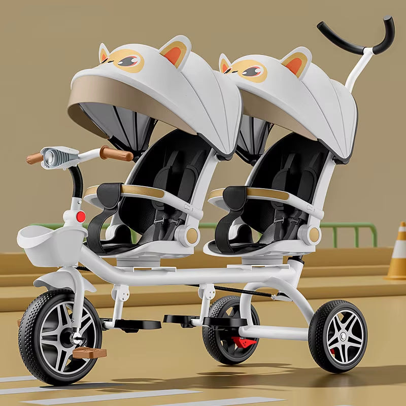 Multifunctional Twin Children'S Tricycle Foldable Baby Bicycle Two-Way Twin Baby Stroller Swivel Seat Double Stroller