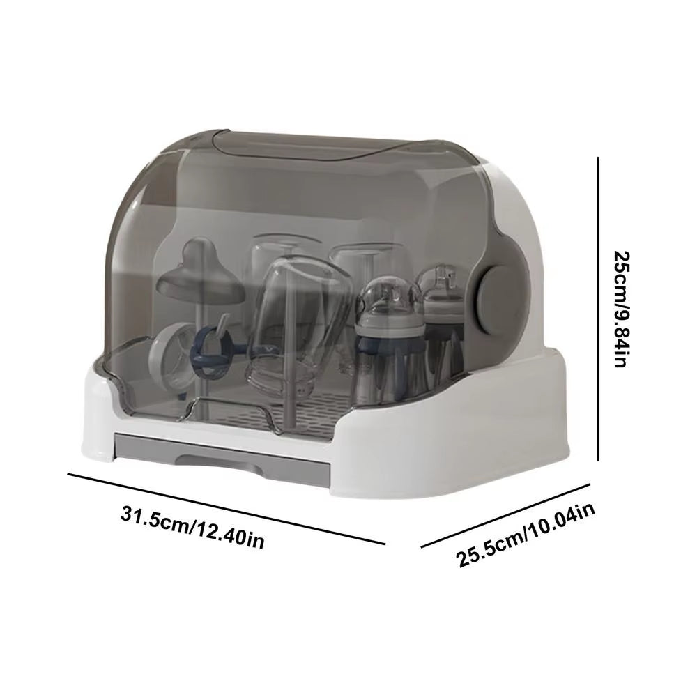 Baby Bottle Drying Rack with Removable Drip Tray Dustproof Bottle Storage Dust-Proof Portable Baby Bottle Storage Box with Lid