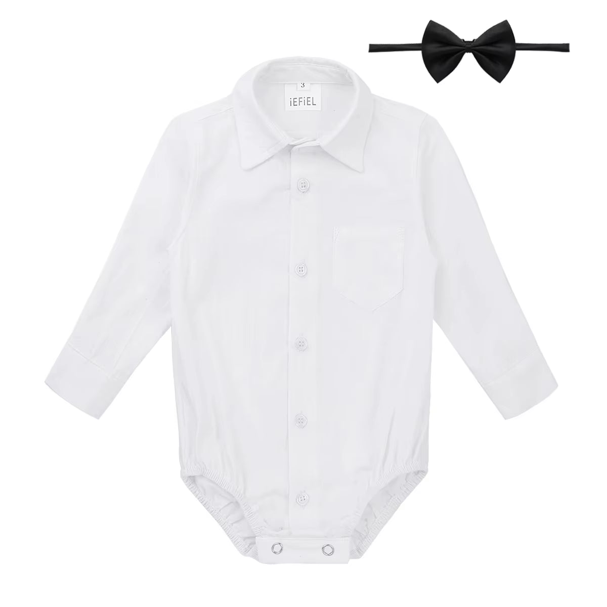 Toddler Infant Baby Boys 1ST Formal Gentleman Shirt Romper Jumpsuit with Black Bow Tie for 3-24 Months Babies Newborn Clothes