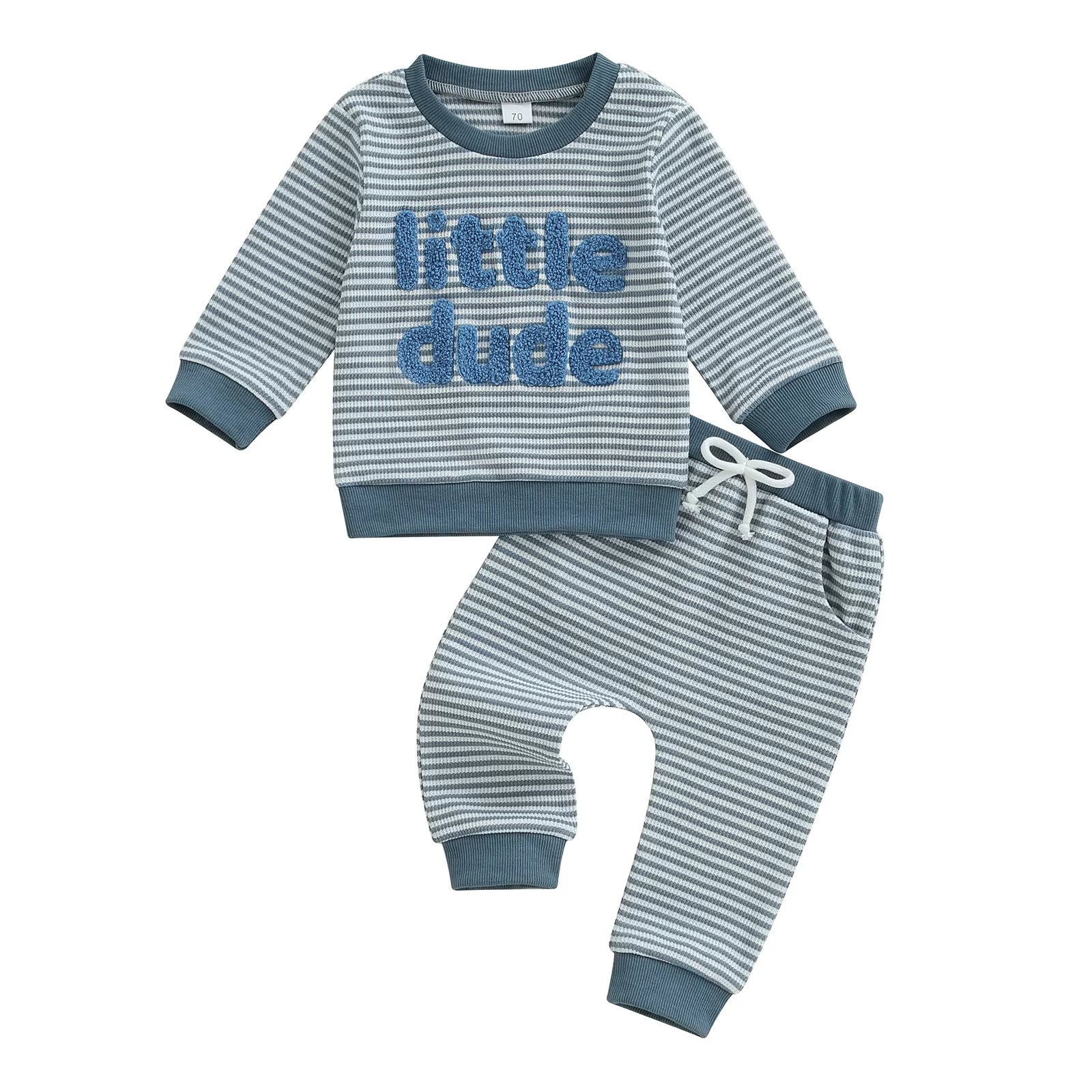 Adorable Infant Boys 2-Piece Set Stylish Striped Pullover with Embroidered Letters and Matching Pants for Autumn
