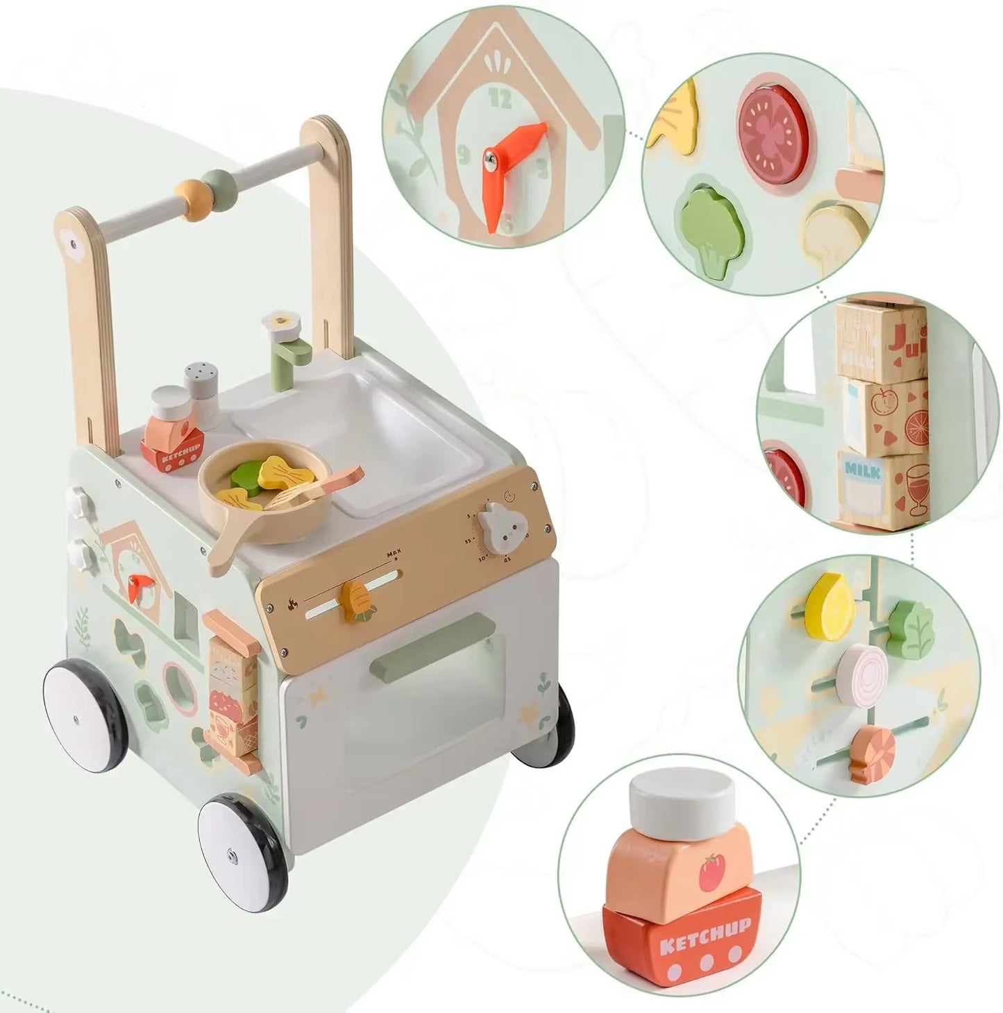 Adjustable Height Speed Wooden Baby Walker Push Toy to Prevent O-Shaped Legs Montessori Baby Walking Toy for Girls Boys