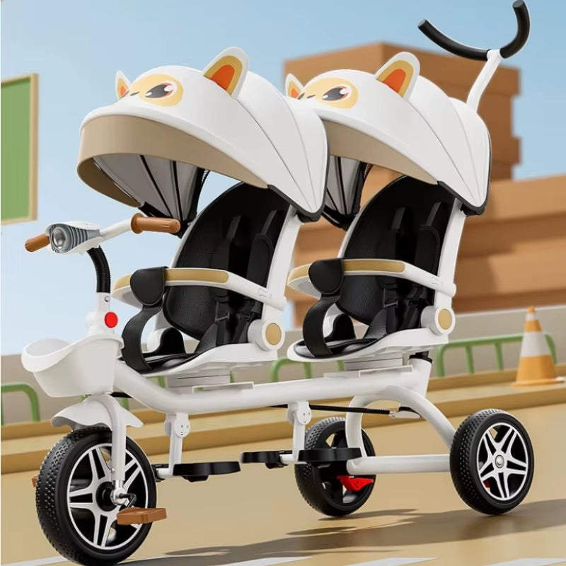 Multifunctional Twin Children'S Tricycle Foldable Baby Bicycle Two-Way Twin Baby Stroller Swivel Seat Double Stroller