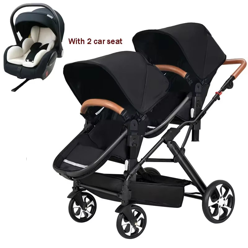 2025 New Twins Three-In-One Stroller with Car Seat, Foldable, Lightweight, Equipped with Gifts