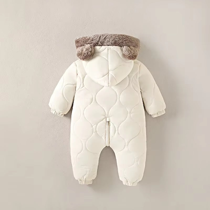 Baby Onesies Autumn and Winter Fleece Warm Cotton Clothes Newborn Clothes Baby Solid Color Hooded Crawling Suit Baby Jumpsuit