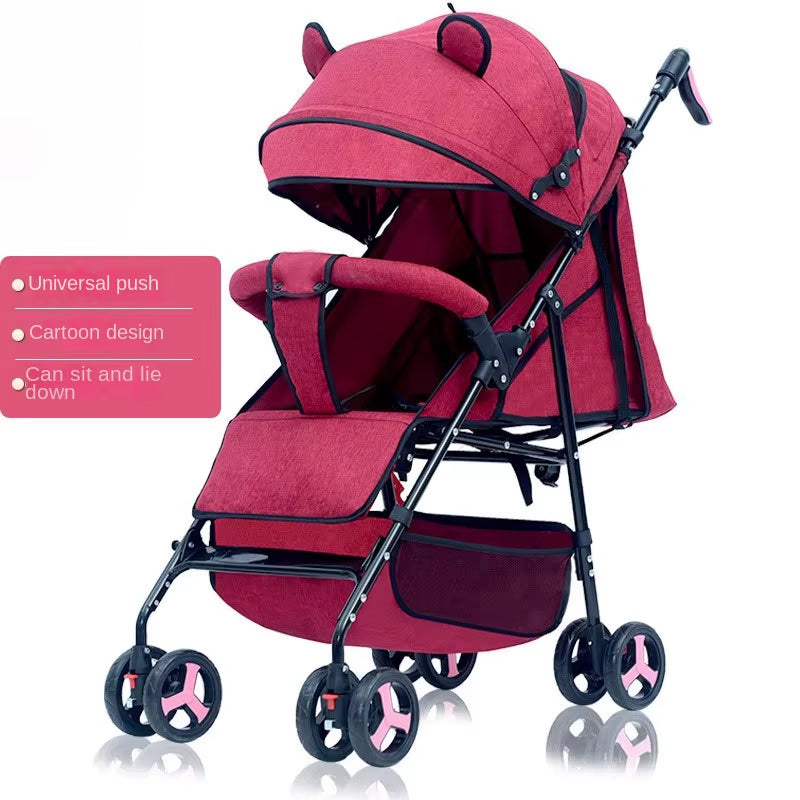 Sitting and Lying All-In-One Design 0 to 4 Years Old Baby Stroller Spring Shock-Absorbing One-Touch Folding Lightweight Stroller