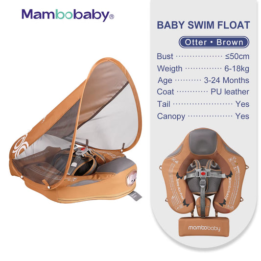 Baby Float with Sunshade Canopy and Crotch Strap Inflatable-Free Safe Core Swimming Pool Accessory Bathroom Water Toy