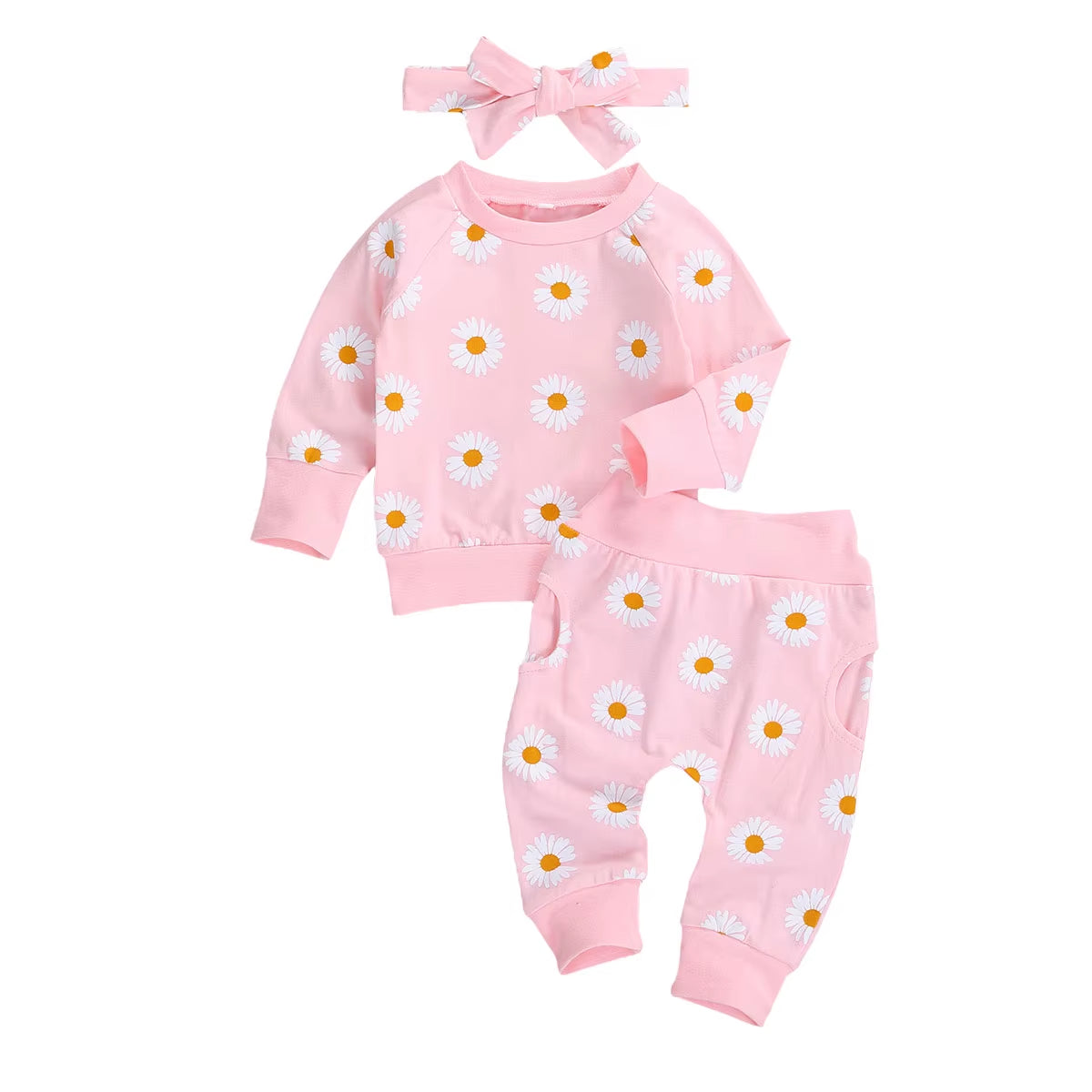 Spring New Fall Autumn Infant Baby Girls 3Pcs Set Long Sleeve Lovely Print Top+Long Pants+Headband Toddler Outfits