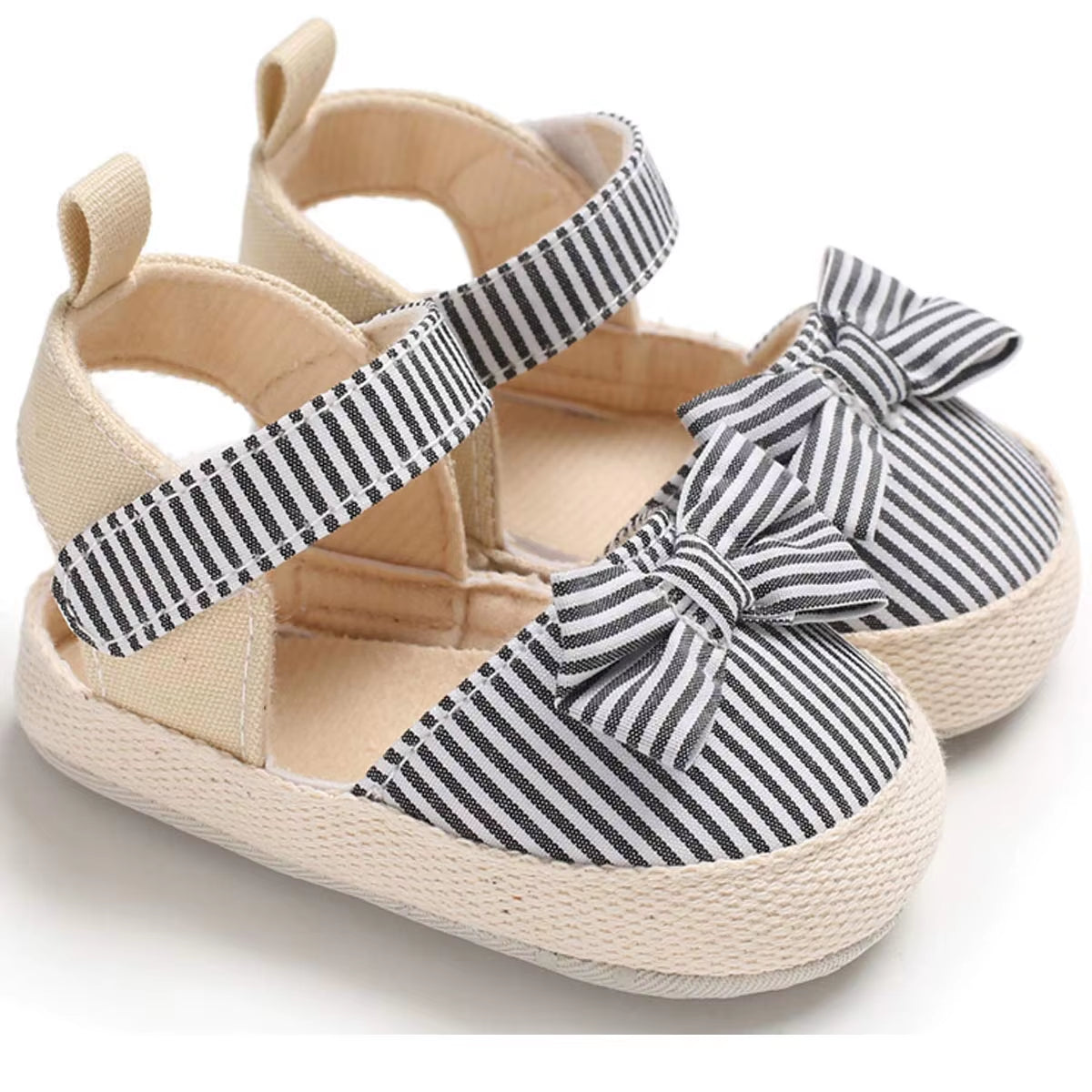 Cute Infant Bowknot Canvas Shoes Non-Slip Breathable Sandals Soft Sole Toddler Fashionable Flats Anti-Skid