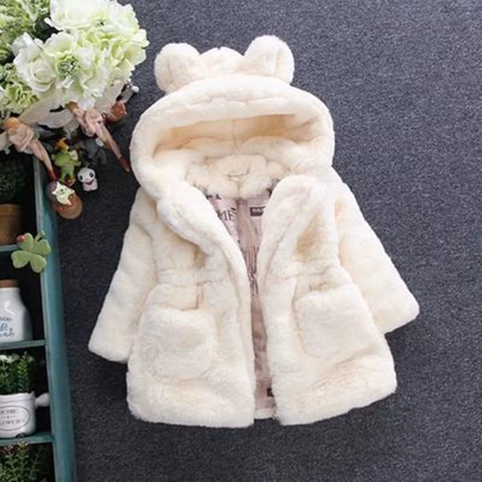 Kids Girls Winter Warm Coats Jacket Clothes Outwear Overcoat Ear Hooded Children'S Cotton Coat Cute Long Sleeve Fashion Jacket