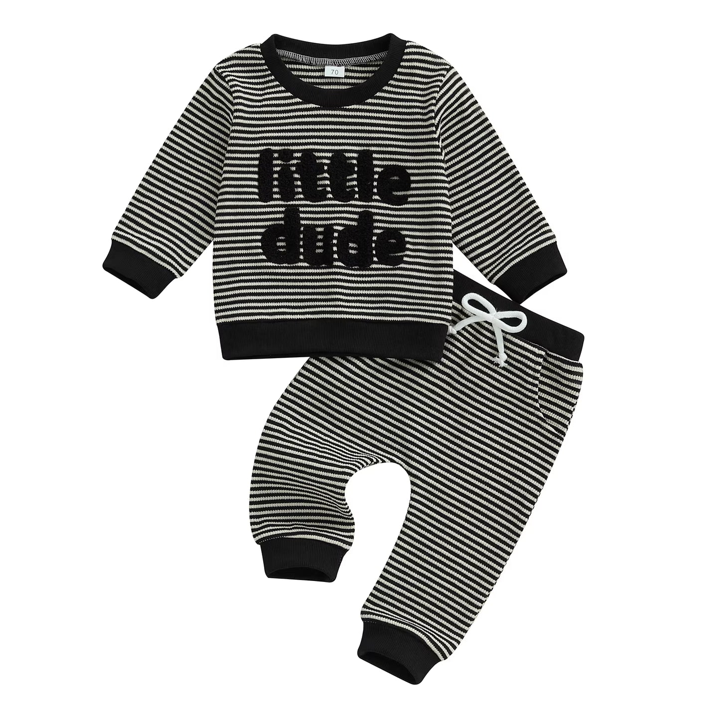 Adorable Infant Boys 2-Piece Set Stylish Striped Pullover with Embroidered Letters and Matching Pants for Autumn