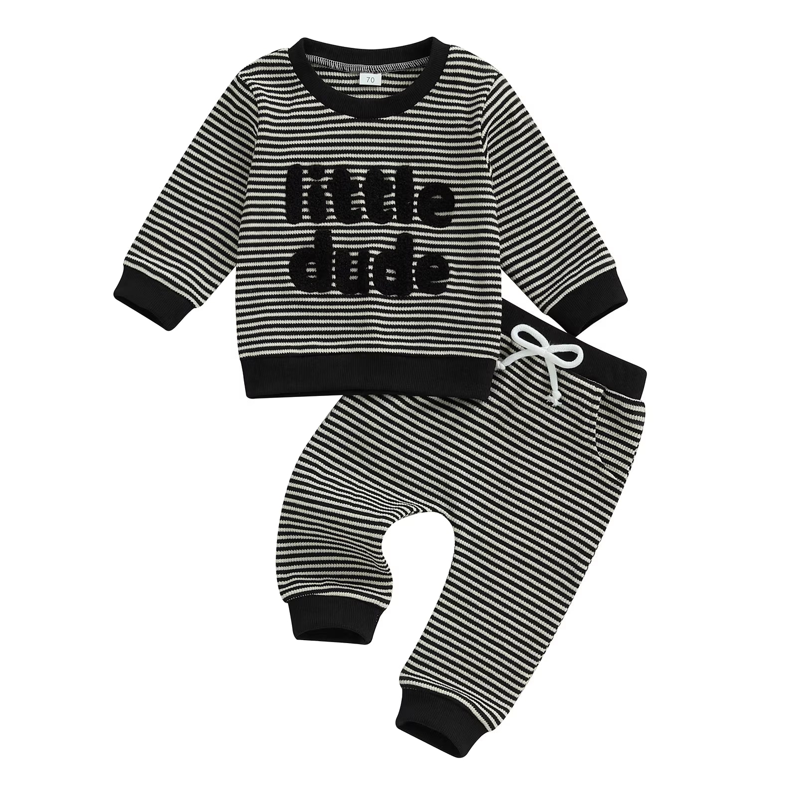 Adorable Infant Boys 2-Piece Set Stylish Striped Pullover with Embroidered Letters and Matching Pants for Autumn