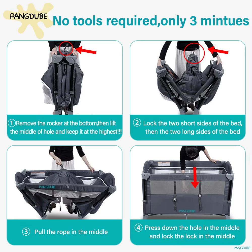 4-In-1 Baby Crib Multifunctional Convertible Bed with Rocker & Baby Playpen Newborn Changing Table Foldable Travel Cot