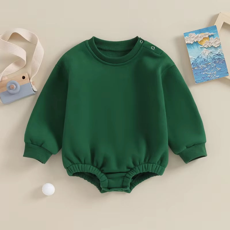 2023-09-19  0-18M Newborn Baby Boy Girl Outfits Fleece Solid Color Bubble Bodysuit Sweatshirt Long Sleeve Warm Clothes