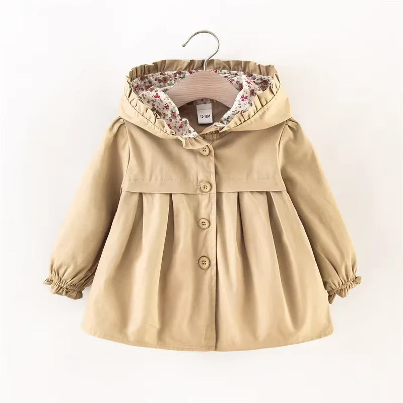 Newborn Baby Girl Spring & Autumn Solid Color Windbreaker Simple Design Coat