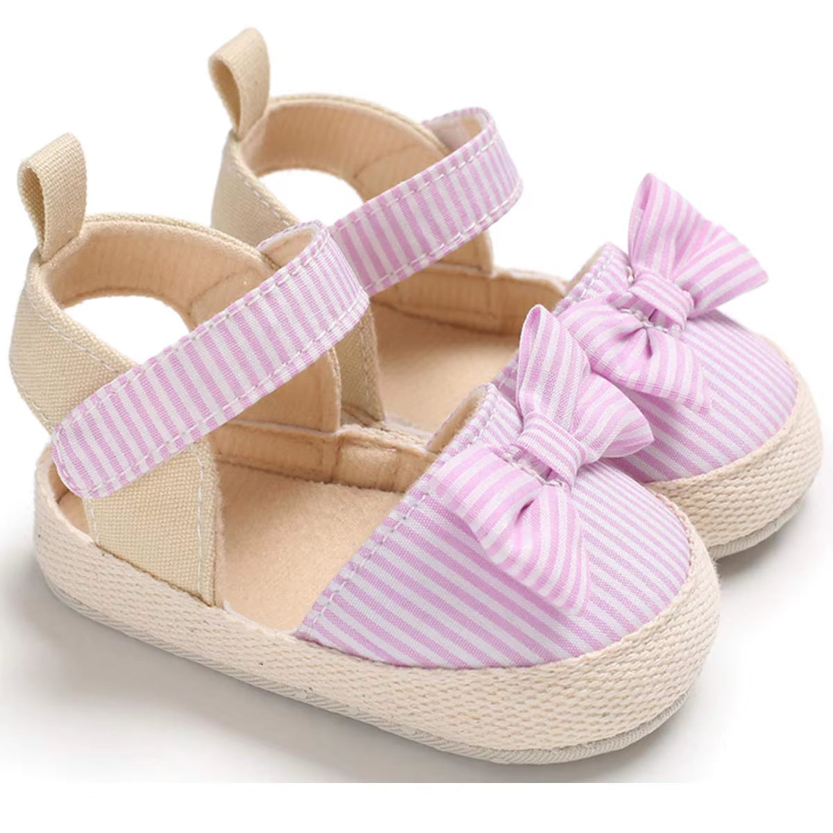 Cute Infant Bowknot Canvas Shoes Non-Slip Breathable Sandals Soft Sole Toddler Fashionable Flats Anti-Skid