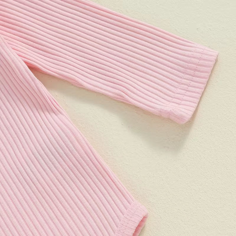 2024-05-27  Baby Girl 3 Piece Fall Outfit, Long Sleeve Ribbed Solid Color Romper Camouflage Flared Pants Headband