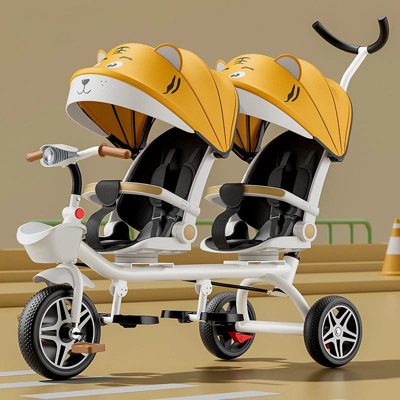 Multifunctional Twin Children'S Tricycle Foldable Baby Bicycle Two-Way Twin Baby Stroller Swivel Seat Double Stroller
