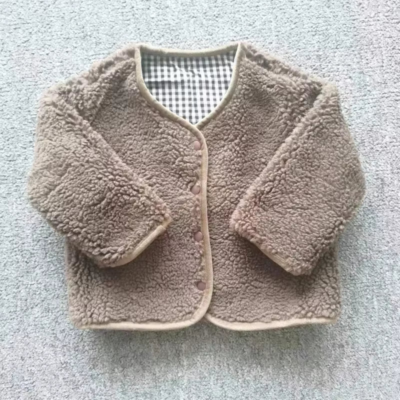 Autumn and Winter New Warm Jacket Children Two Sides Wear Plaid Plush Jacket Kids Jackets