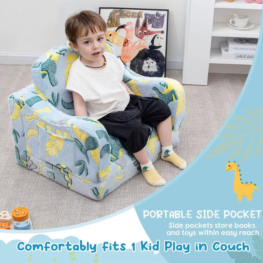 Comfy Toddler Chair and Couch for Kids with Blanket,2In1 Soft Plush Fold Out Toddler Couch for Girls and Boys,Convertible Sofa