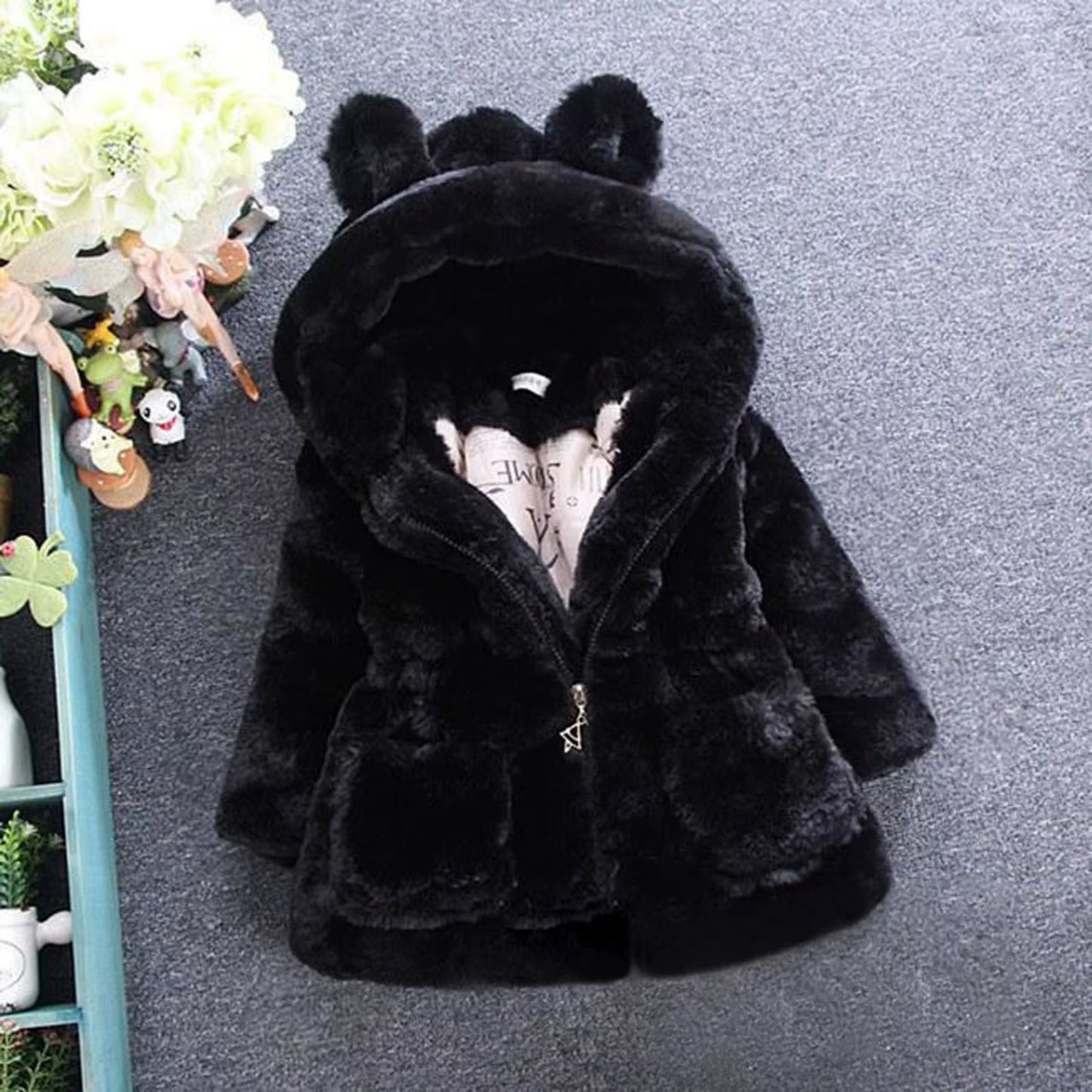 Kids Girls Winter Warm Coats Jacket Clothes Outwear Overcoat Ear Hooded Children'S Cotton Coat Cute Long Sleeve Fashion Jacket