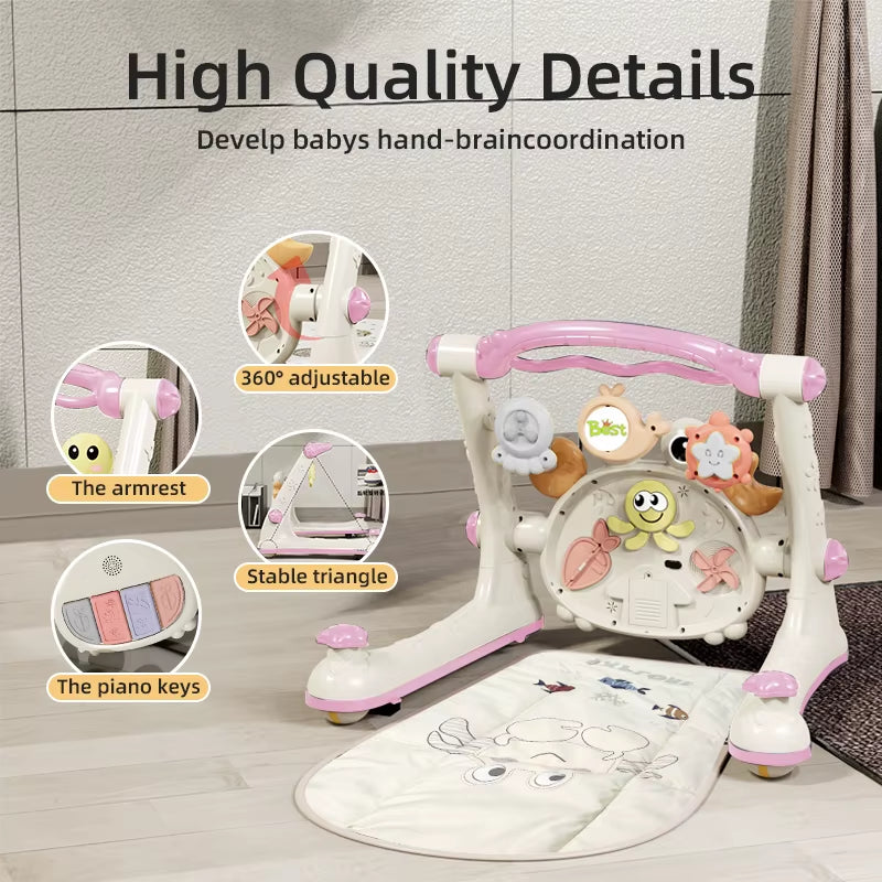 New Baby Toddler Multi-Function Four-In-One Baby Car Fitness Rack Piano Baby Walking Car Table Trolley Toy for 0-18 Months
