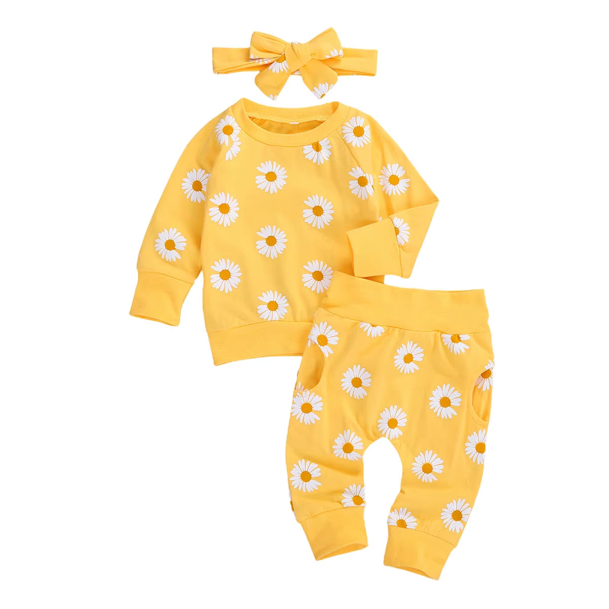 Spring New Fall Autumn Infant Baby Girls 3Pcs Set Long Sleeve Lovely Print Top+Long Pants+Headband Toddler Outfits