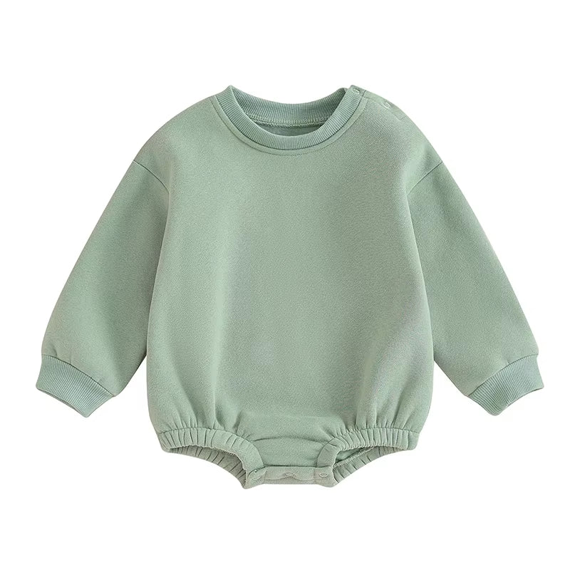 2023-09-19  0-18M Newborn Baby Boy Girl Outfits Fleece Solid Color Bubble Bodysuit Sweatshirt Long Sleeve Warm Clothes