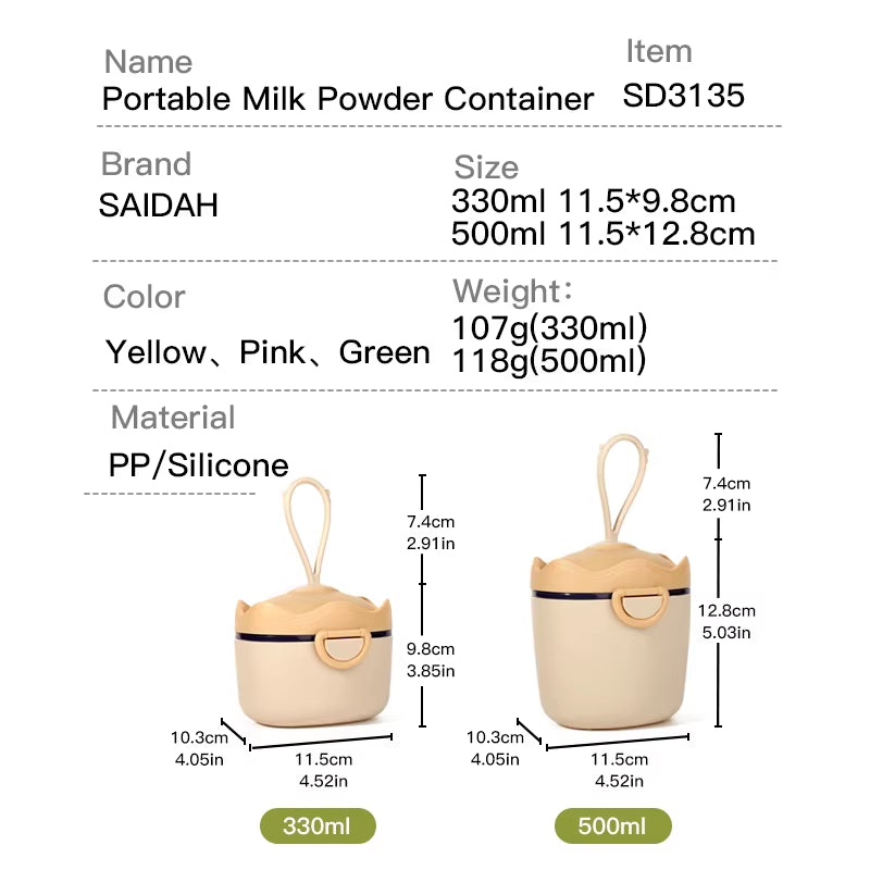 330Ml/500Ml Infant Baby Milk Powder Snacks Storage Box, with Secure Lock & Portable Container, Ideal for Travel, Youngsters Gif