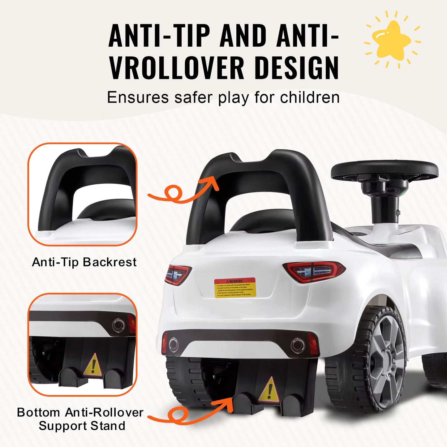 White/Pink Ride on Push Car Classic Kids Ride on Sports Toy Car with Music Steering Wheel for Toddlers Boys Girls