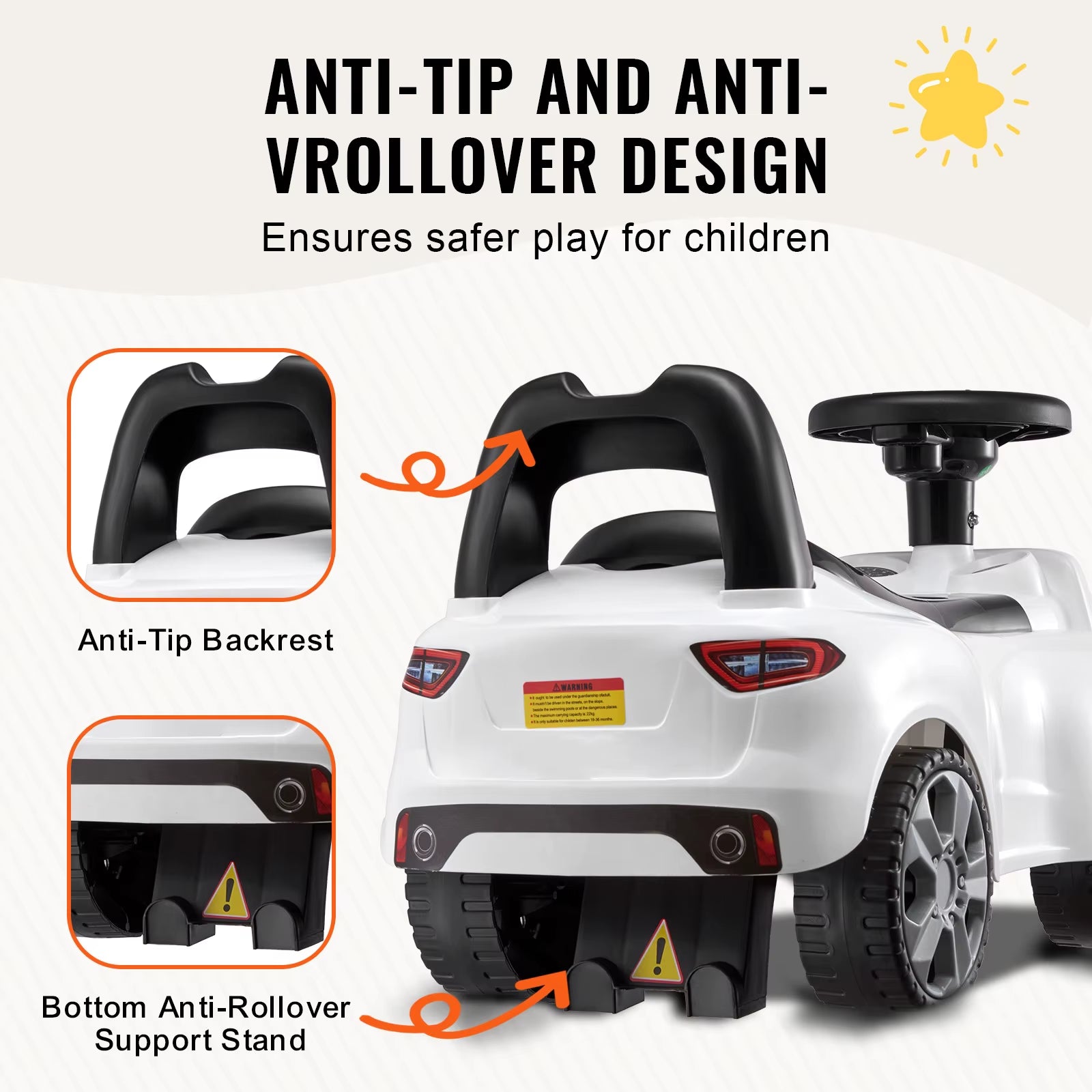 White/Pink Ride on Push Car Classic Kids Ride on Sports Toy Car with Music Steering Wheel for Toddlers Boys Girls