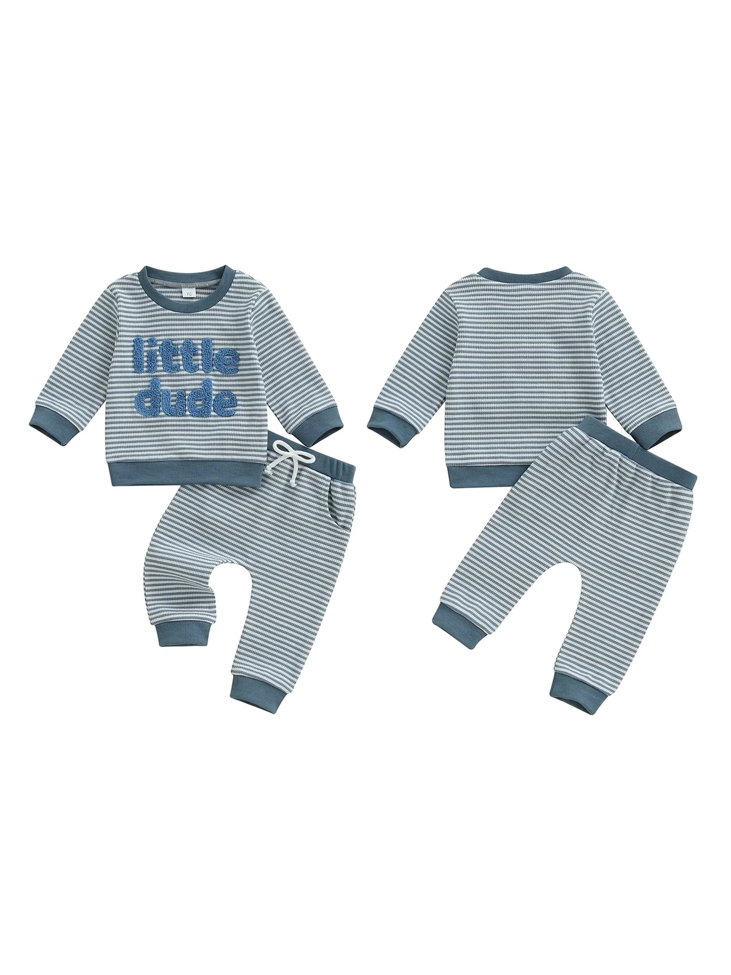 Adorable Infant Boys 2-Piece Set Stylish Striped Pullover with Embroidered Letters and Matching Pants for Autumn