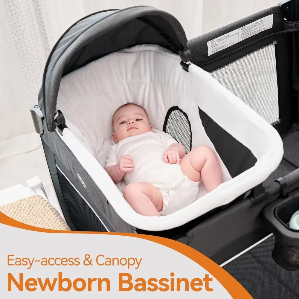 Pamo Babe 4 in 1 Baby Playards with Bassinet & Changing Table, Portable Crib Breathable Mesh and Toy Mobile