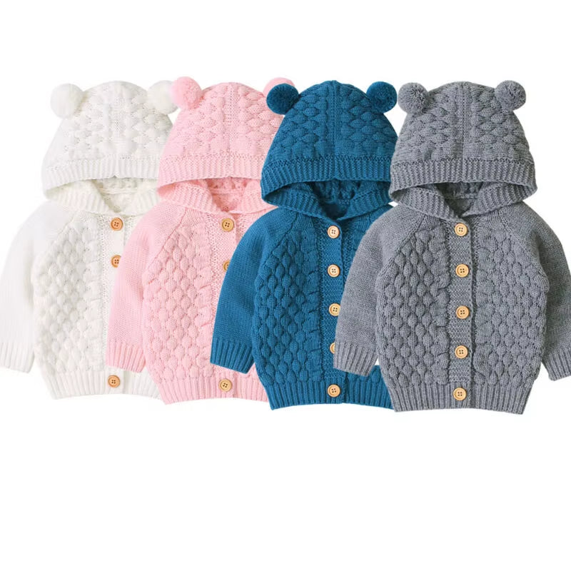 Fall Autumn Winter Cute 3D Ear Toddler Boys Girls Kids Baby Sweater Hooded Knit Warm Coat Blends Outerwear