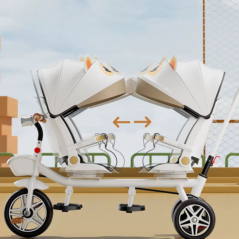 Multifunctional Twin Children'S Tricycle Foldable Baby Bicycle Two-Way Twin Baby Stroller Swivel Seat Double Stroller