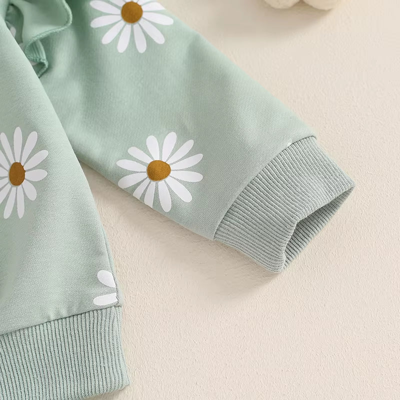 2024-05-24  Toddler Girl Fall Outfit Daisy Print Long Sleeve Sweatshirt with Elastic Waist Pants 2 Pcs Set